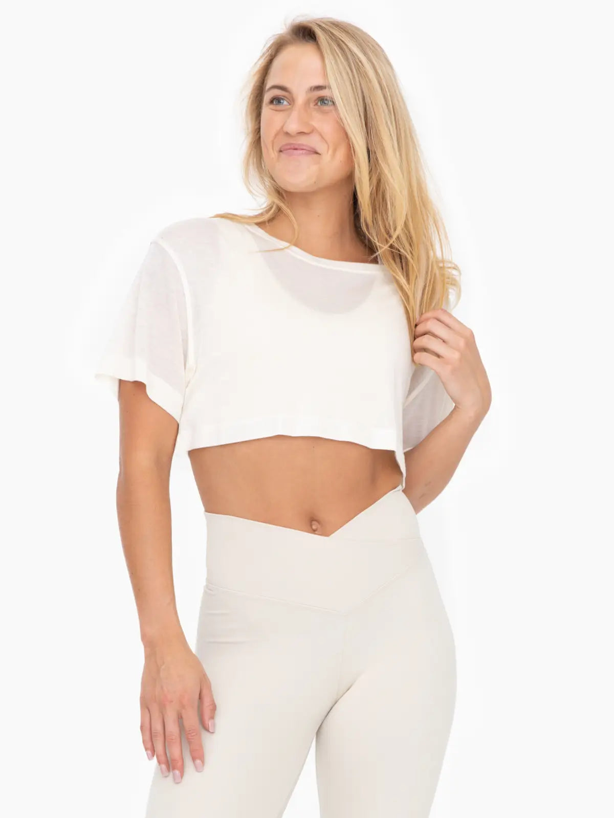 Vessel TENCEL Semi Sheer Flowed Cropped Top Ivory