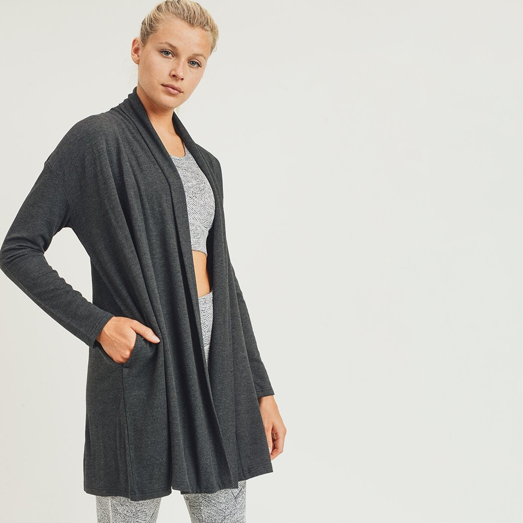 Vessel Longline Open-Front Cardigan with Back Yoke Mono B