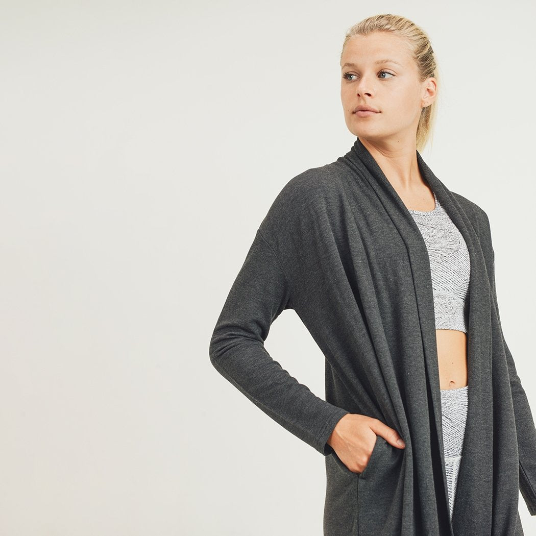 Vessel Longline Open-Front Cardigan with Back Yoke Mono B
