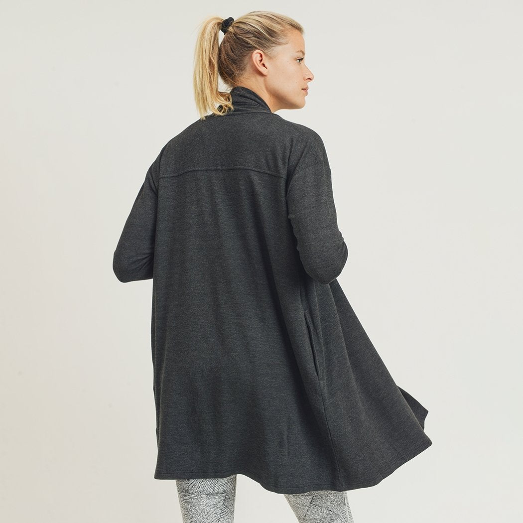 Vessel Longline Open-Front Cardigan with Back Yoke Mono B