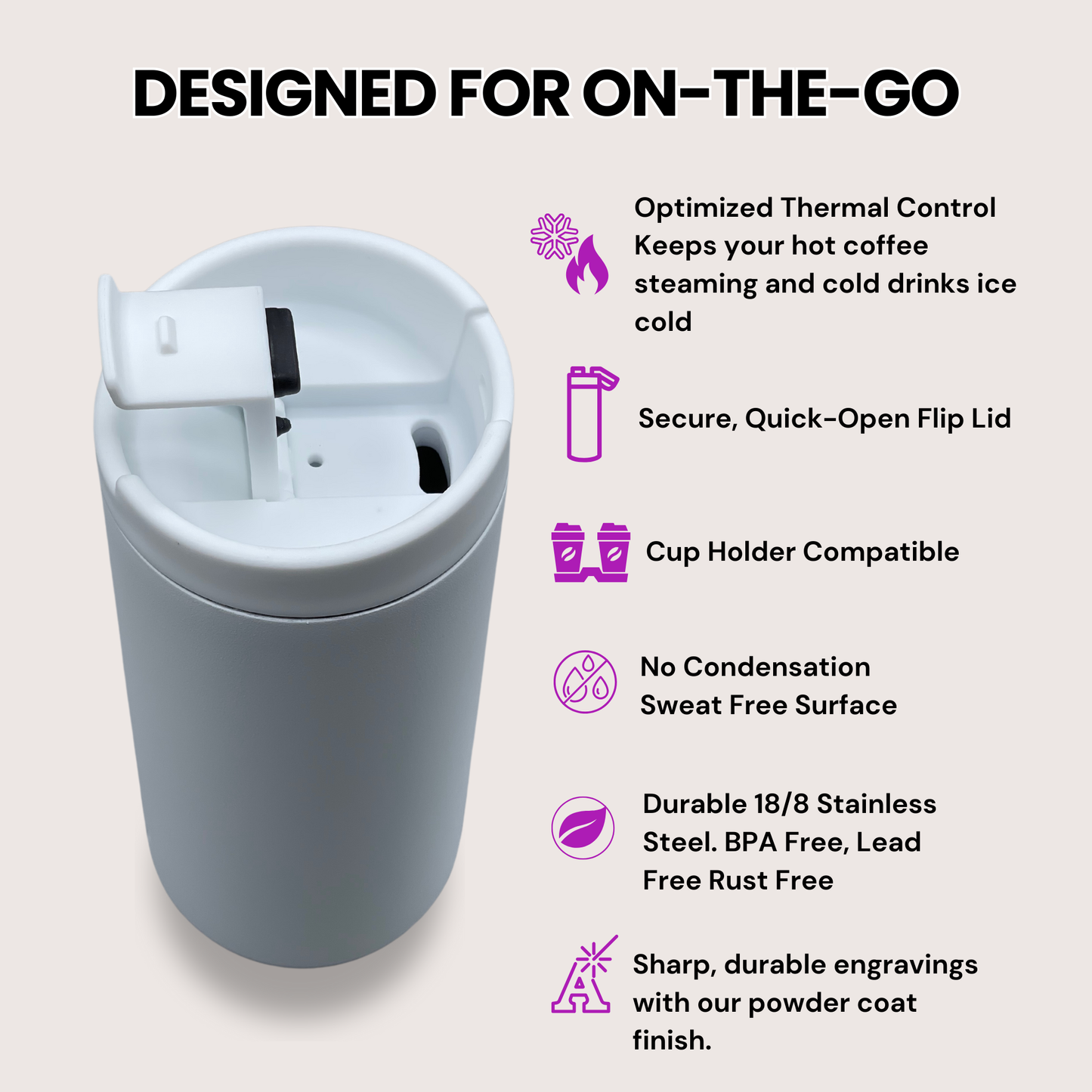 Custom Logo Skinny Tumbler with Flip Lid | 16oz Insulated