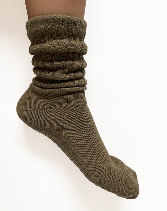 Slouchy grip socks - Olive green