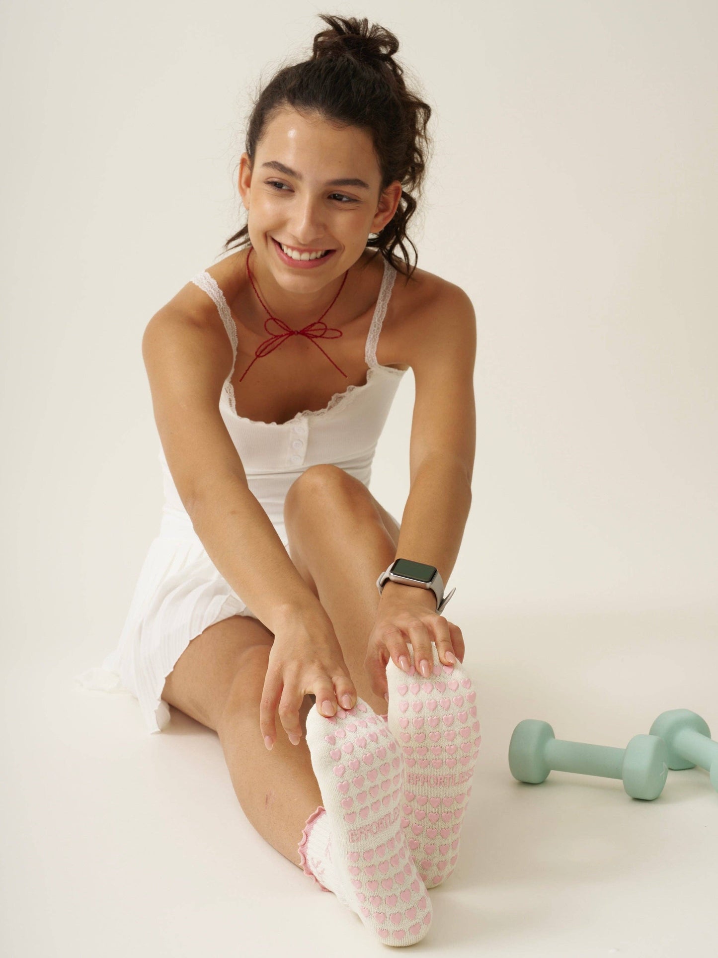 🎀 Bow Ruffle Grip Sock [Soft Pink], Pilates Socks