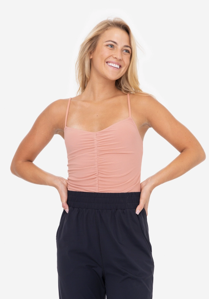Ruched Mesh Sleeveless Bodysuit