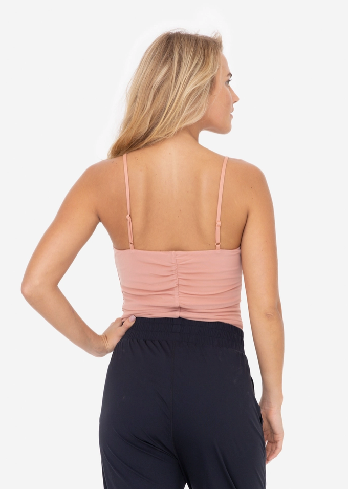 Ruched Mesh Sleeveless Bodysuit