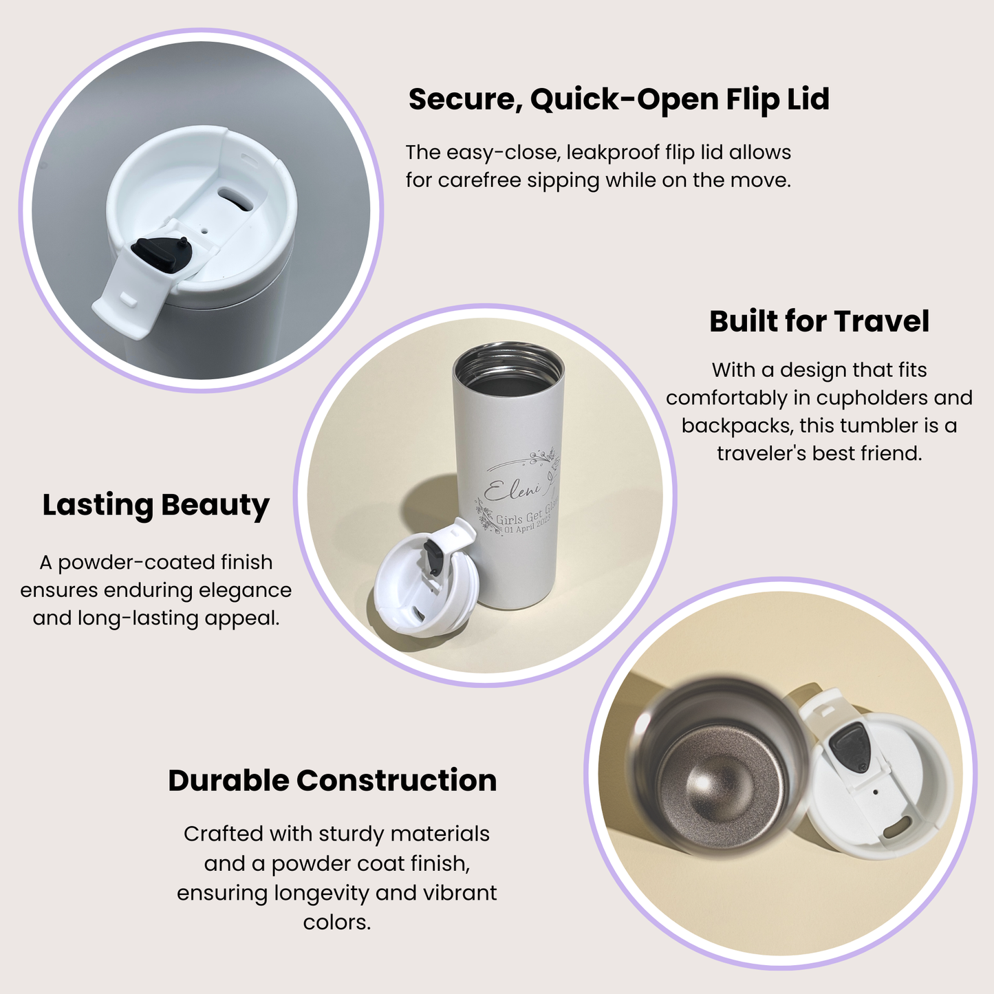 Custom Logo Skinny Tumbler with Flip Lid | 16oz Insulated