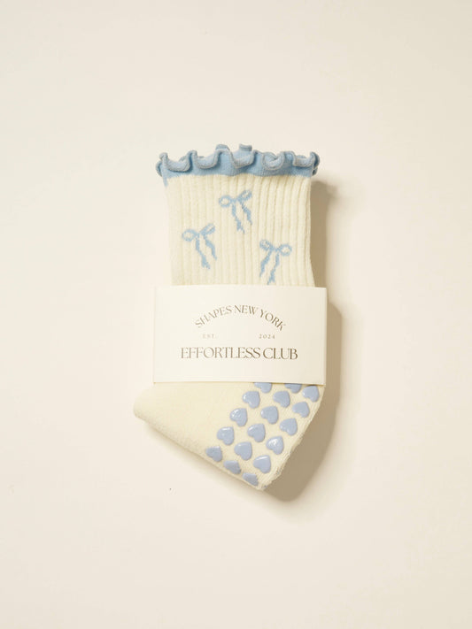 🎀 Bow Ruffle Grip Sock [Dusty Blue], Pilates Socks