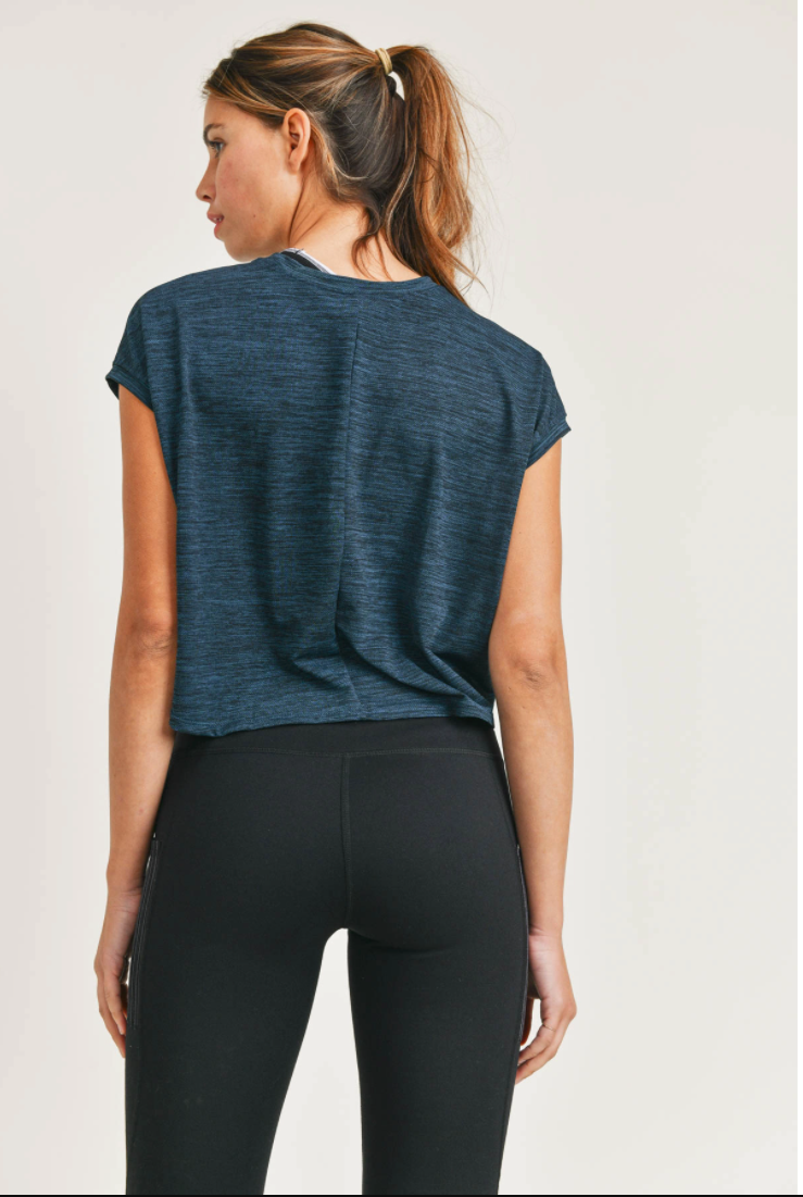 Mono B Cap-Sleeved Melange Athleisure Cropped Shirt BF